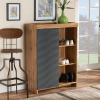Baxton Studio MPC8015-OakGrey-Cabinet Baxton Studio Caspian Modern and Contemporary Two-Tone Grey and Oak Brown Finished Wood Shoe Cabinet